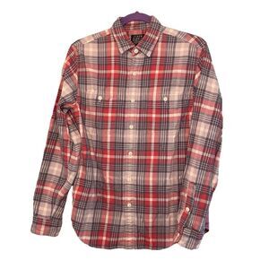 J. Crew Casual Button Down Shirt Gray Red White Tartan Plaid Washed Cotton S